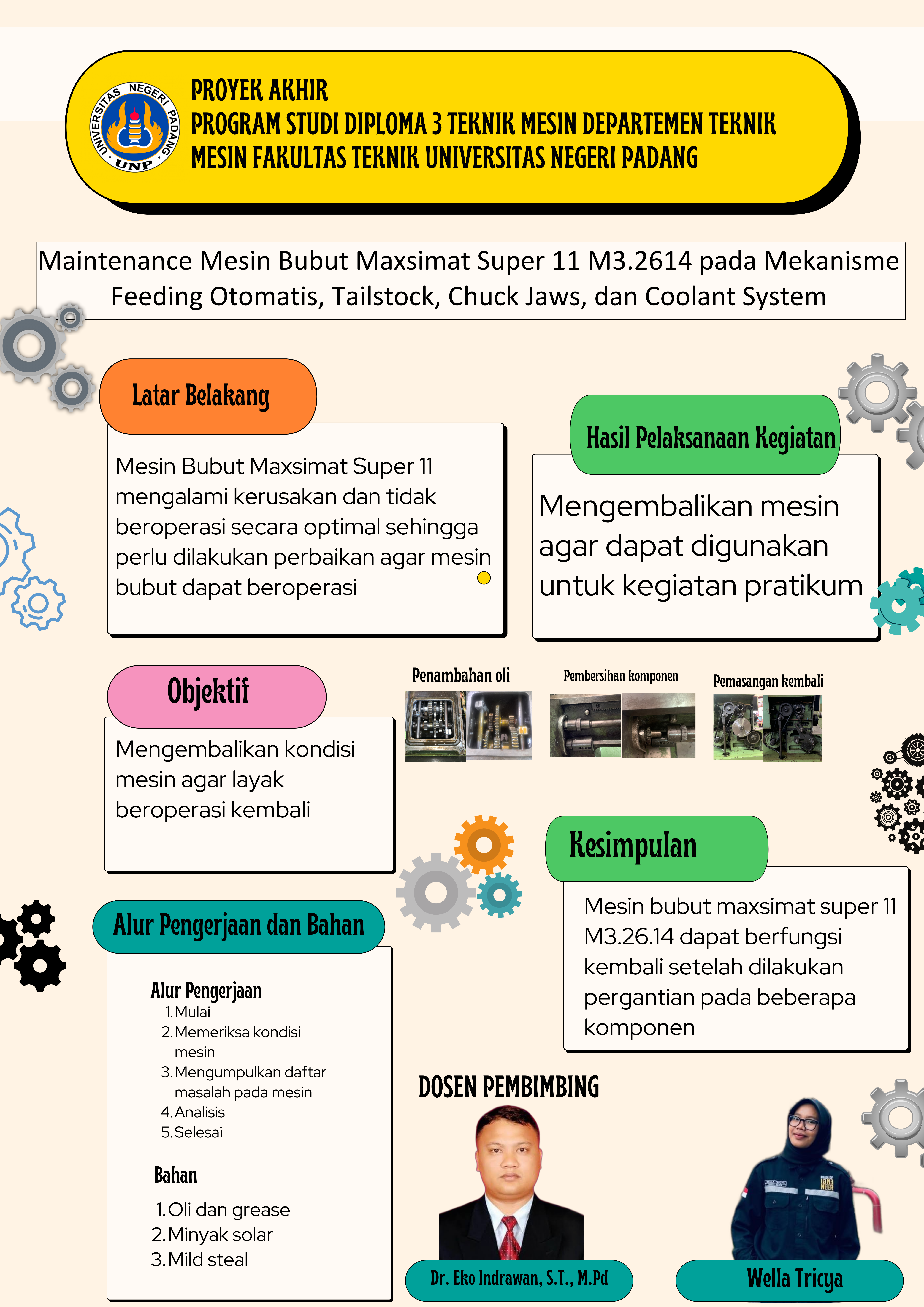 Maintenance Mesin Bubut Maxsimat Super 11 M.3.26.14 pada Mekanisme Feeding Otomatis, Tailstock, Chuck Jaws, dan Coolant System